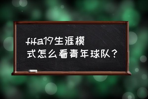 nba2k19经理模式怎么开启 fifa19生涯模式怎么看青年球队？